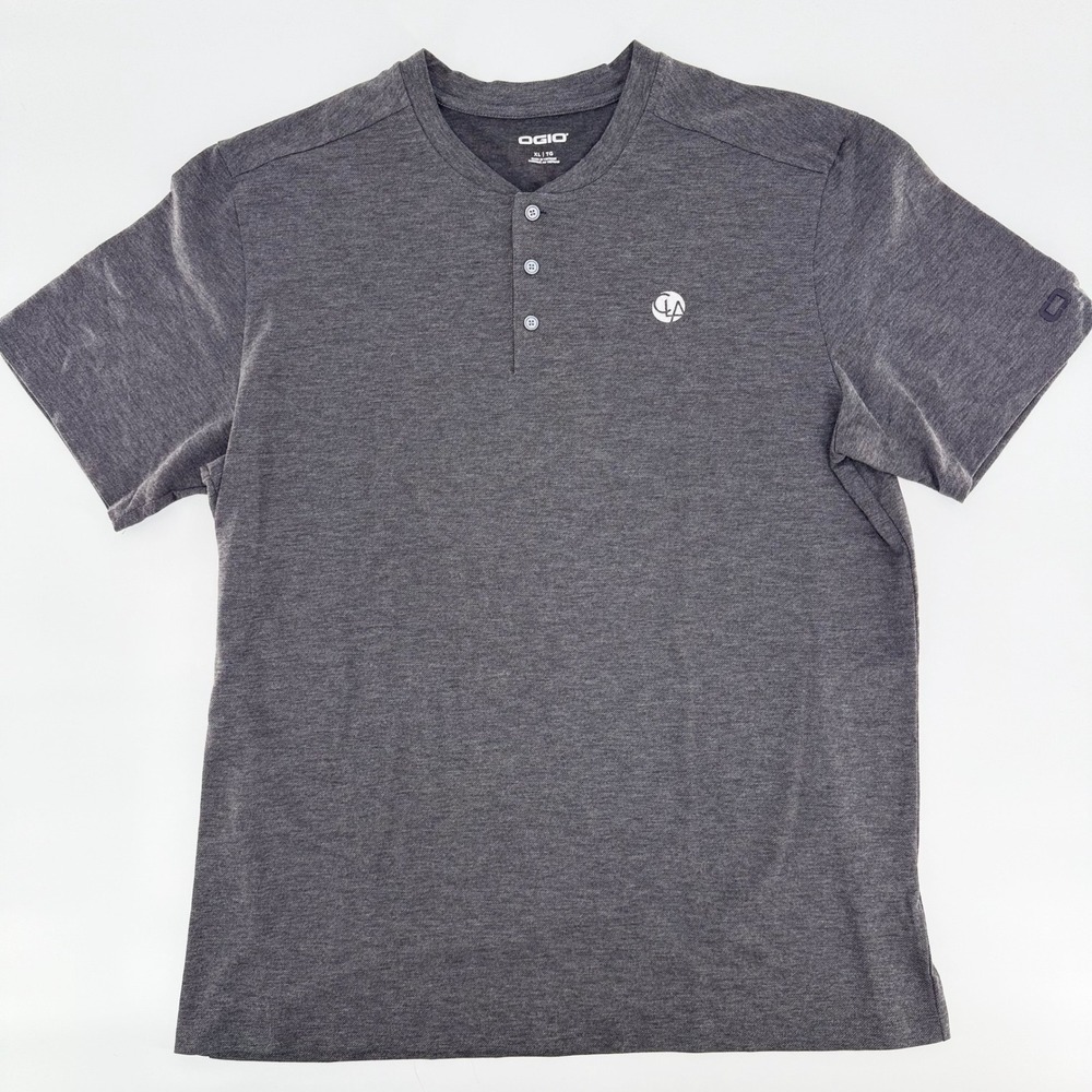 OGIO Mens Short Sleeve Henley Shirt Gray Heather CLA Embroidered Logo XL